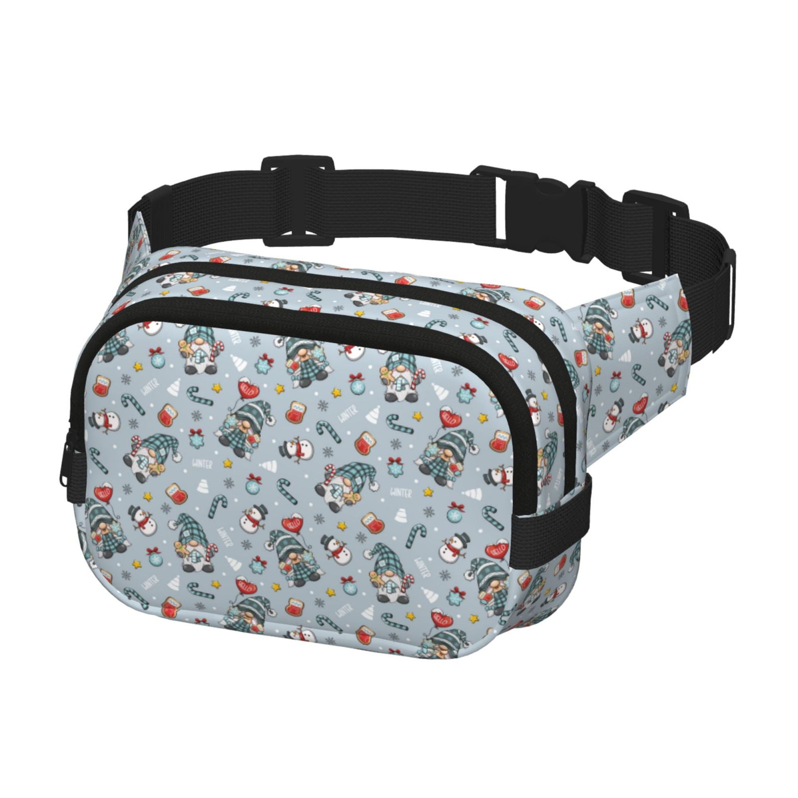 Picia Winter Gnome And Snowman Print Square Double-Layer Waist Bag Mini Adjustable Waist Belt Bag Exercise Running Travel Hiking