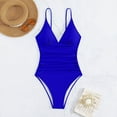 thumbnail image 6 of Sngxgn Tummy Control Swimsuits for Women Ruched Bathing Suits Strappy V Neck(Blue,L), 6 of 6