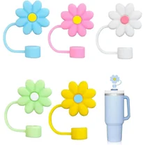 Straw Cover Cap for Stanley Cup, 5Pcs 0.4in Diameter Cute Silicone Straw Covers, Dust-Proof Straw Topper Compatible with 30&40 Oz Tumbler with Handle,