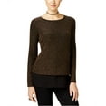 thumbnail image 2 of I.N.C Womens Layered Knit Blouse, Metallic, Petite, PXS, 2 of 2