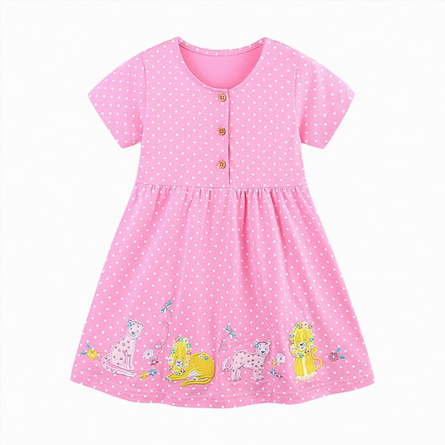 gdxvjhbj Robe en Tulle Robe d'Été pour Tout-Petites Petites Filles Robe Florale à Manches Courtes Tenue Décontractée Robe 2T 3T (Rose,2-3 Ans)
