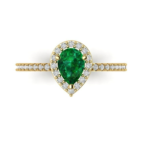 Solitaire with Accents Engagement Ring for Women - 0.755ct Simulated Emerald in 14K Yellow Gold Promise Ring