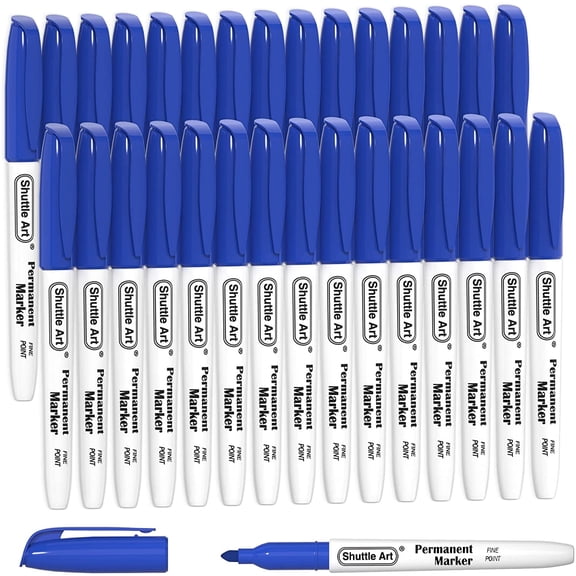 Permanent Markers,Shuttle Art 30 Pack Blue Permanent Marker set,Fine Point, Works on Plastic,Wood,Stone,Metal and Glass for Doodling, Marking