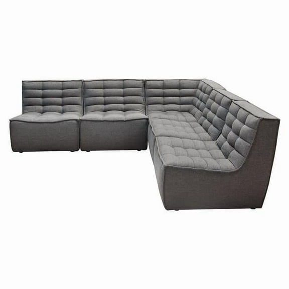 Marshall Corner Modular Sectional with Scooped Seat, Grey Fabric - 5 Piece