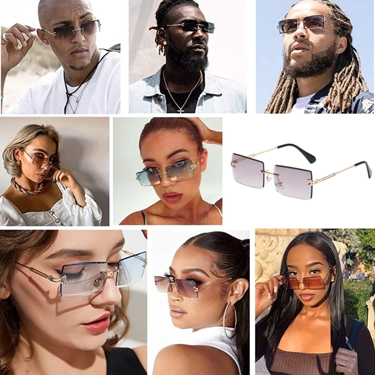 Vintage Rimless Rectangle Sunglasses Gold Metal Frameless Retro Chic Eyewear piscm Vintage Rimless Rectangle Sunglasses for Women Men  main image 4