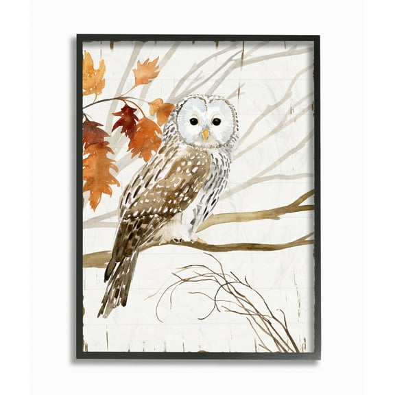 Stupell Industries Owl In Autumn Forest Animal Watercolor Painting Black Framed Wall Art, 24 x 30, byVictoria Borges