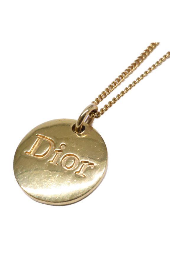 Pre-Owned Christian Dior logo plate top chain necklace gold women's