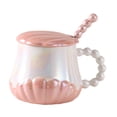 thumbnail image 3 of Taza para café de cerámica, taza de té con concha en forma de perla, mango cómodo creativo con tapa y cuchara, Taza de leche, taza para beber para Rosa, 3 of 9