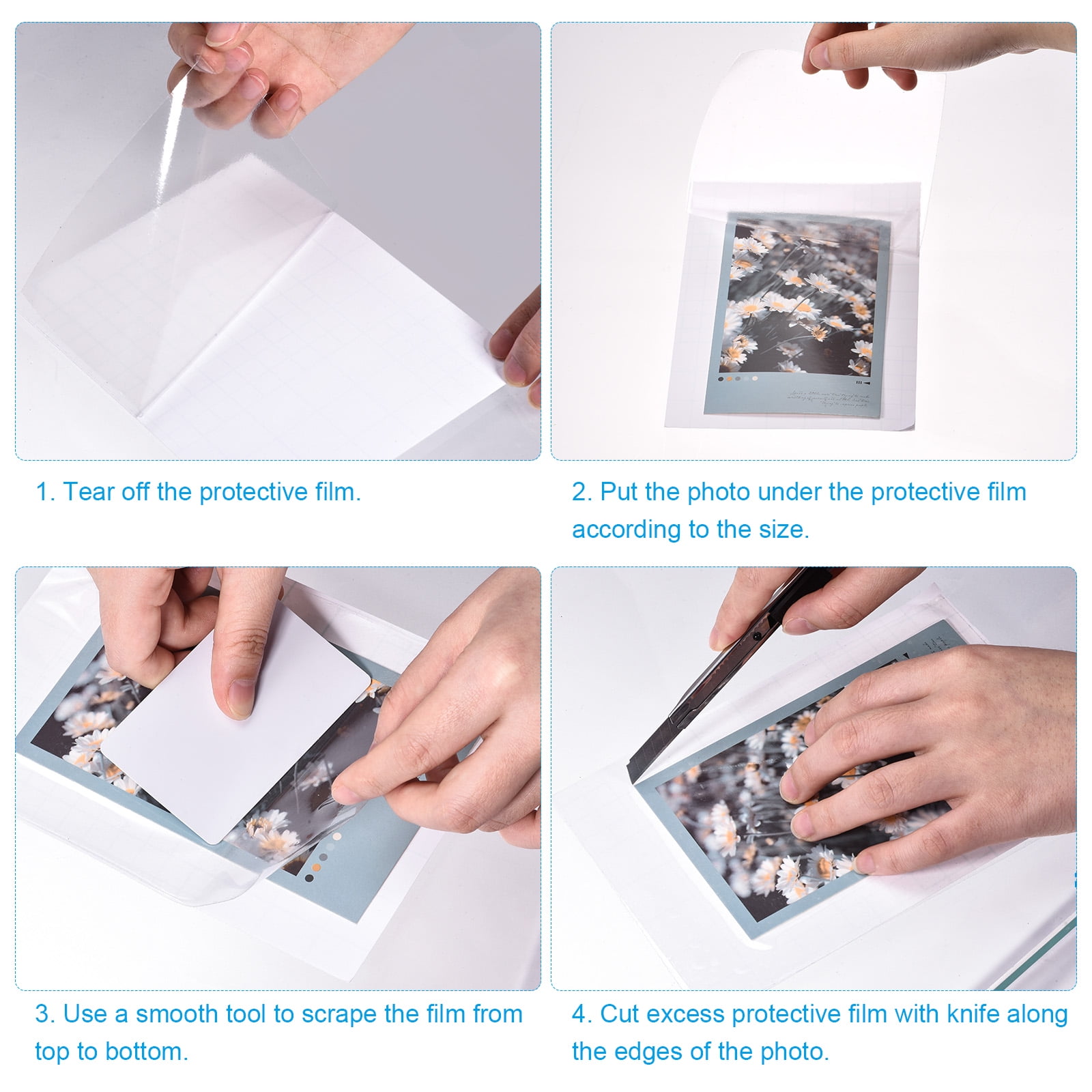 Uxcell Self Adhesive Cold Laminating Film Laminator 6"x8" with Adhesive Backing for Photos, Menus,30 Pack