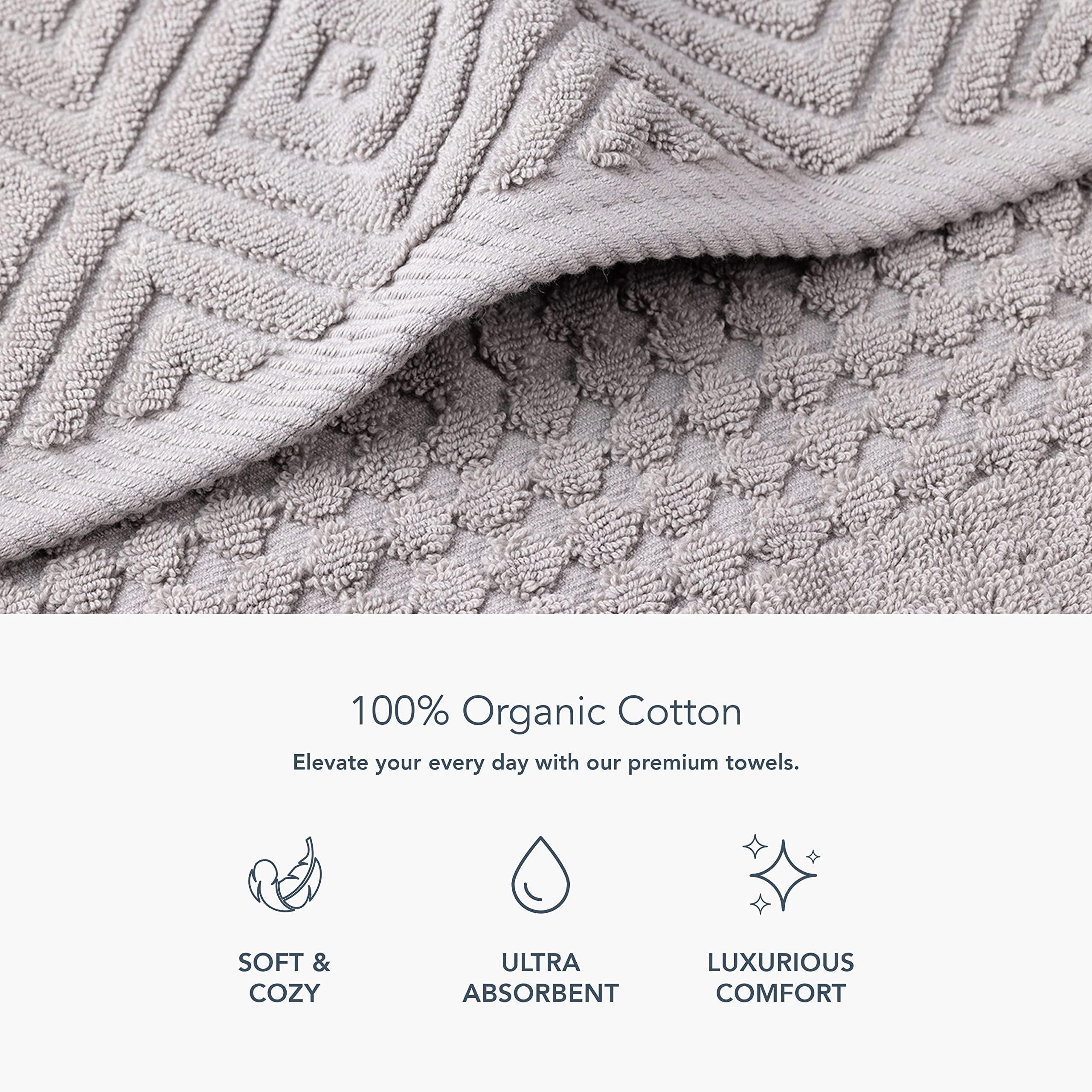 Texere 100% Organic Cotton Diamond Jacquard Towel Sets, Cathedral Gray (2 Hand & 2 Face Towels)