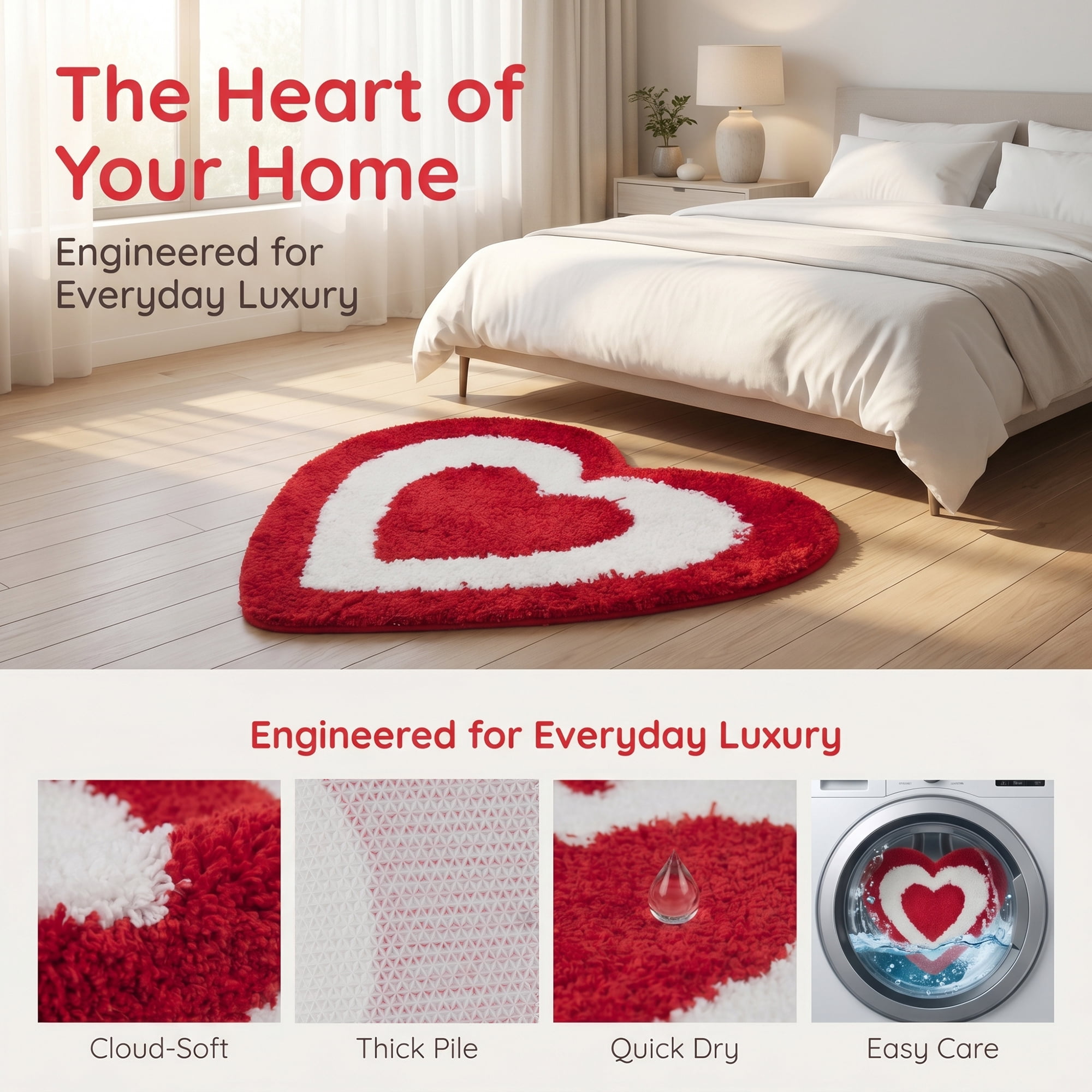 Unique Bargains Small Heart Rug Non-Slip Soft Shaggy Faux Fur Area Rug 19" x 16" Red