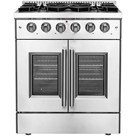 Forno Galiano 30-Inch Freestanding French Door Gas Range, 4 Burners, Convection Oven, Energy Efficient