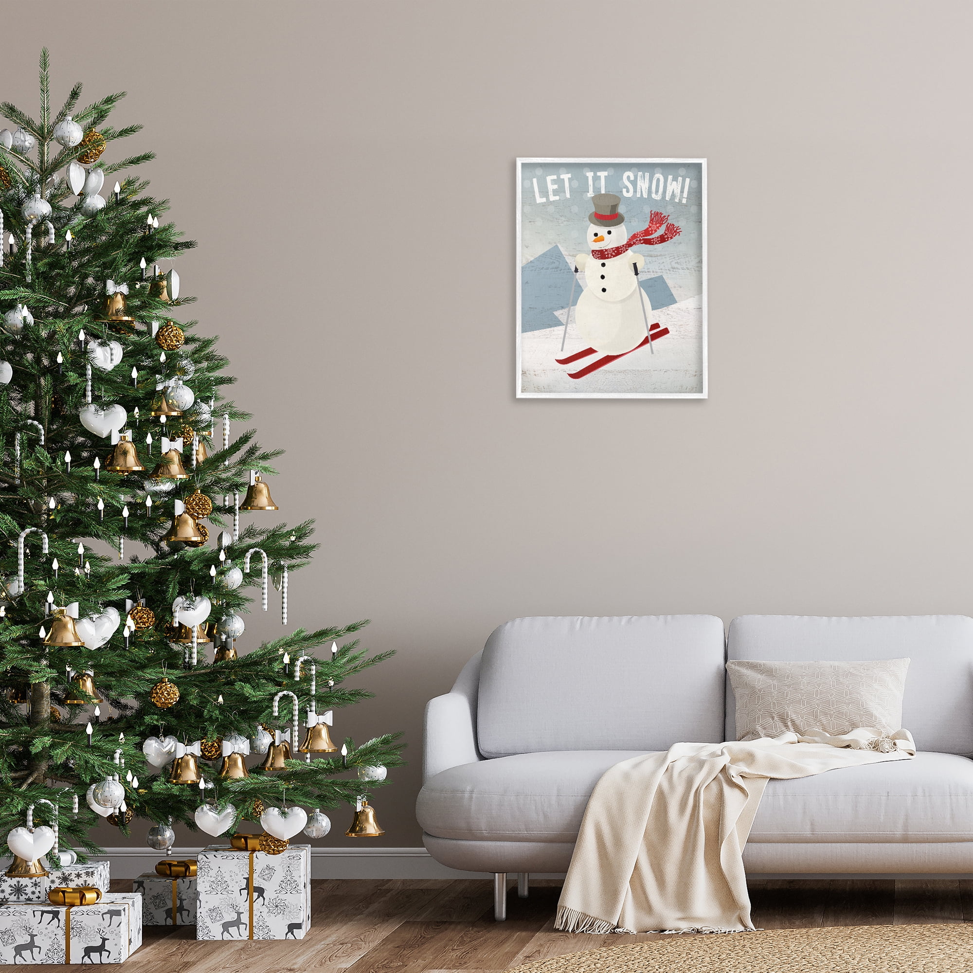 Stupell Industries Skiing Snowman on Slopes Holiday Painting White Framed Art Prints Wall Art, 24 x 30