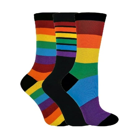 

Childrens Kids 3 Pair Striped Rainbow Design Casual School Socks