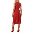 thumbnail image 3 of INSPIRE CHIC Sleeveless Dress for Women's Casual V Neck Button Pleated Midi Dress XS Red, 3 of 6
