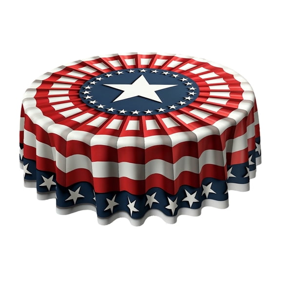 Ouuluon 4th of July Table Cloth Patriotic Round Tablecloth, 60 inch Washable Table Cover for Independence Day Camping Picnic Home Party Decor