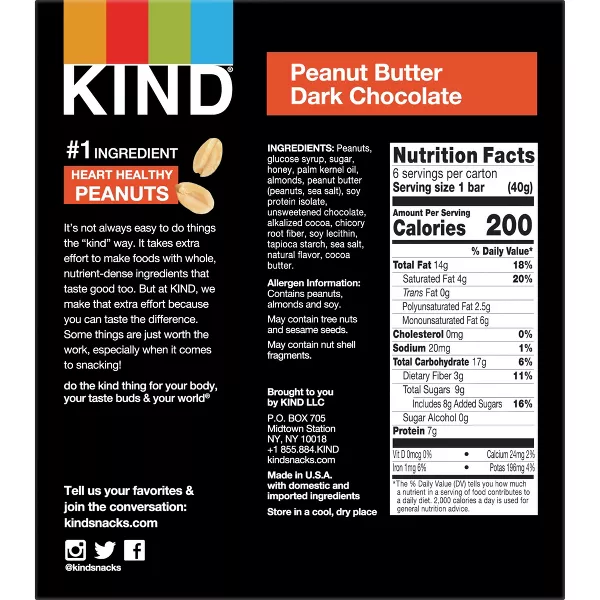 2x-KIND Bars Peanut Butter Dark Chocolate Gluten Free Snacks - 6ct