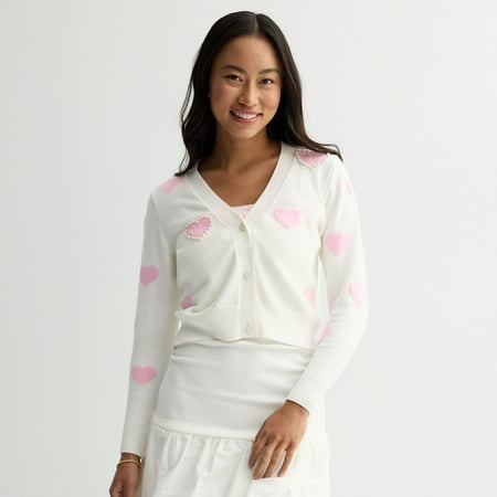 Juniors' madden girl Pearled Cardigan Color: Pale Pink Combo Size: MEDIUM