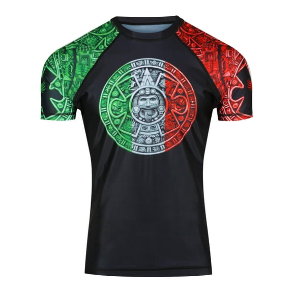 Raven Fightwear Men's Aztec Short Sleeve BJJ Rash Guard MMA Red/White/Green