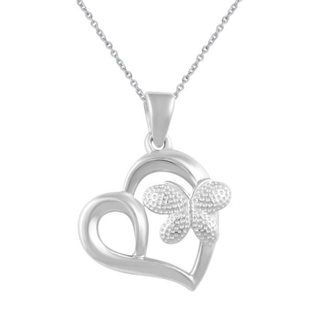 Open Heart Butterfly Necklace Pendant in 925 Sterling Silver Jewelry