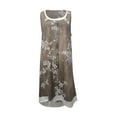 thumbnail image 4 of Women Sleeveless Swing Tank Dresses Casual Denim Floral Print Dress U Neck Loose Fake Two Dress Summer Splicing Midi Dress, 4 of 6