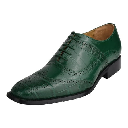 

Libertyzeno Mens Green Leather Oxford Dress Shoes Hornback Print Male