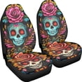 thumbnail image 3 of FOR U DESIGNS Sugar Skull Rose Pattern Car Seat Cover Auto Cushion Cover Car Interior Decoration Bucket Seat Cover, Vehicle/Suv/Truck Seat Cover Universal Fit, Pack of 2, 3 of 7
