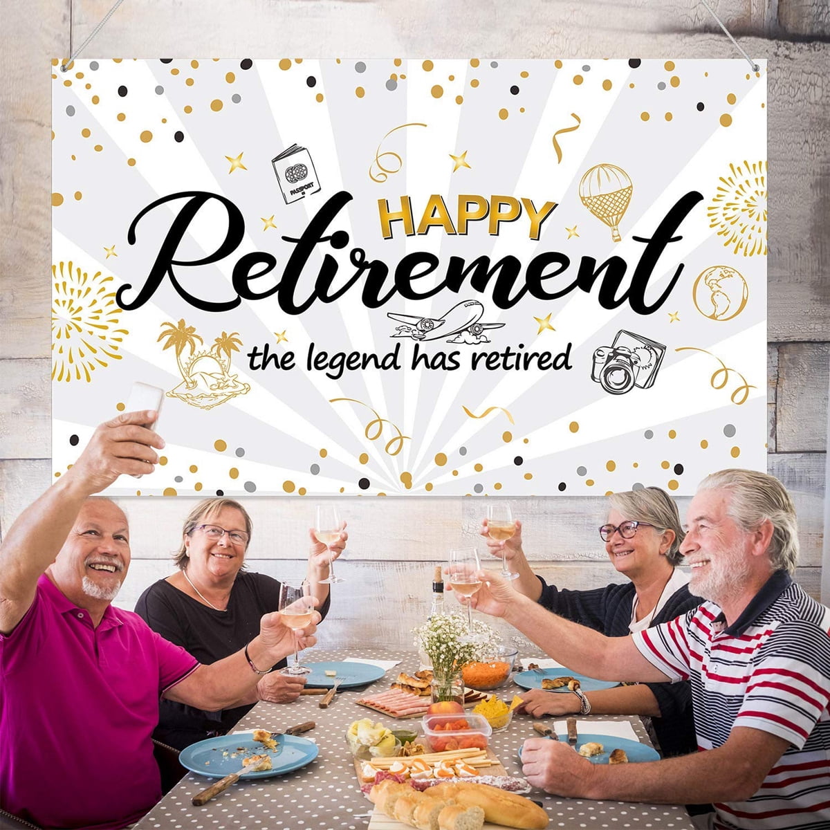 Banner „Happy Retirement“ – 2,7 M Lang, Einseitig Bedruckt, Ideal Für Rentenparty-Deko