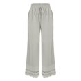 thumbnail image 5 of Women's Cotton Linen Pants, Summer Casual Loose Fit Wide Leg Pants with Elastic Waist, Ankle Patchwork Lace Boho Pants for Daily Wear, Beach, Vacation-Dark Gray, 5 of 5
