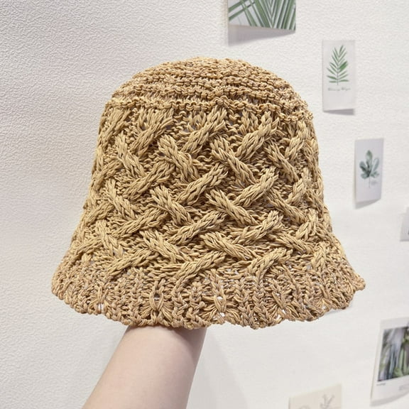 CoCopeaunts Hollow Straw Weave Bucket Hats For Women Spring Summer Travel Sunshade Hat Fishermen Cap For Lady Panama Outdoor Basin Cap Gorro