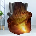 thumbnail image 4 of Clouds Soft Flannel Fleece Blanket, Dramatic Burning Sunset in the Sky Daily Disappearance Twilight Rotation Mystic Picture, Cozy Plush for Indoor and Outdoor Use, 60" x 80", Orange, by Ambesonne, 4 of 5