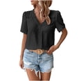 thumbnail image 2 of Xuyuer Lace Patchwork V-Neck Short Sleeve Tee - Women's Solid Color Casual Fashion Top, Affordable and Versatile for Daily Commute, Weekend Gatherings, and Skin-Friendly Comfortable Wear, 2 of 8