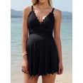 thumbnail image 3 of Sociala Ribbed Maternity Swimsuit One Piece Swim Dress Scalloped V Neck Pregnancy Bathing Suit Tie Back Swimwear, 3 of 8