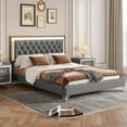 thumbnail image 1 of MODERNLUXE Queen Size Upholstered Platform Bed Frame,Modern Velvet Bed with LED Lights and Tufted Headboard,Gray, 1 of 7