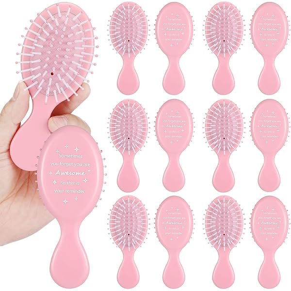 wonima44 12 Pcs Inspirational Mini Hair Brush Inspirational Gift for Women Compact Air Cushion Brush Detangling Hair Brushes Travel Wet Hair Brushes Appreciation Thank You Gifts for Women Coworker