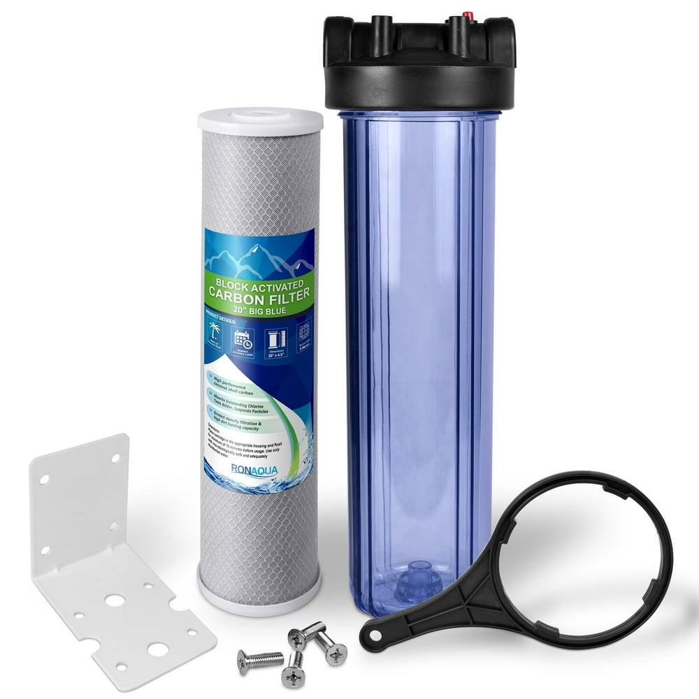 20" Transparent Big Blue Whole House Water Filter w/ 5 Micron Activated