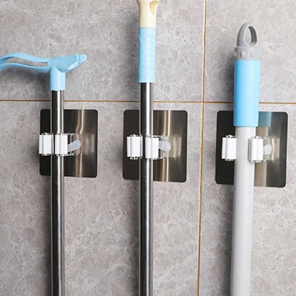 Soporte autoadhesivo para fregona y escoba, gancho con Clip de succión para pared, ahorro de espacio para el hogar, 2 uds.