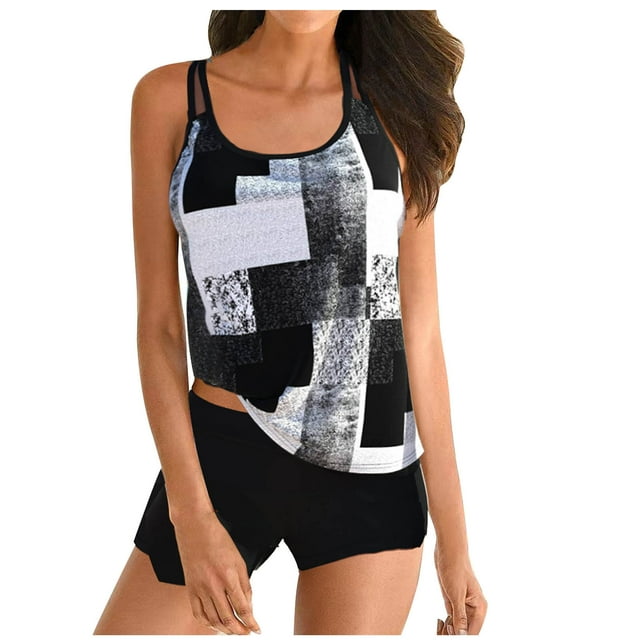 Conjunto de Traje de Baño Dividido de Mujeres, Tres Piezas Impreso Bikini Sexy para la Playa Y la Piscina, Traje de Baño sin Espalda con Almohadilla de Pecho, Nylon de Dos Piezas