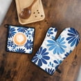 thumbnail image 4 of Blue Pioneer Flower Kitchen Oven Mitt and Pot Holder Sets 2 Pcs for Baking, Cooking and Grilling, Heat Resistant Up To 392 °F, 4 of 6