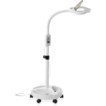 

6 Wheel Rolling Base Magnifying LED Floor Lamp - Adjustable Gooseneck 3X Magnifier with Dimmable Lights for Lashes Facials Salon Esthetician Spa and Crafts