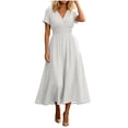 thumbnail image 6 of Nxznwn Women's Summer Short Sleeve Long Dresses Casual Wrap V-Neck Smocked Elastic Waist A-Line Flowy Party Dress, 6 of 9