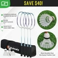 thumbnail image 2 of Professional Baminton Set, Portable Badminton Net Set for Backyard with Carring Bag, 4 Aluminum Badminton Rackets, 3 Shuttlecocks - Easy Set Up & Durable, 2 of 14