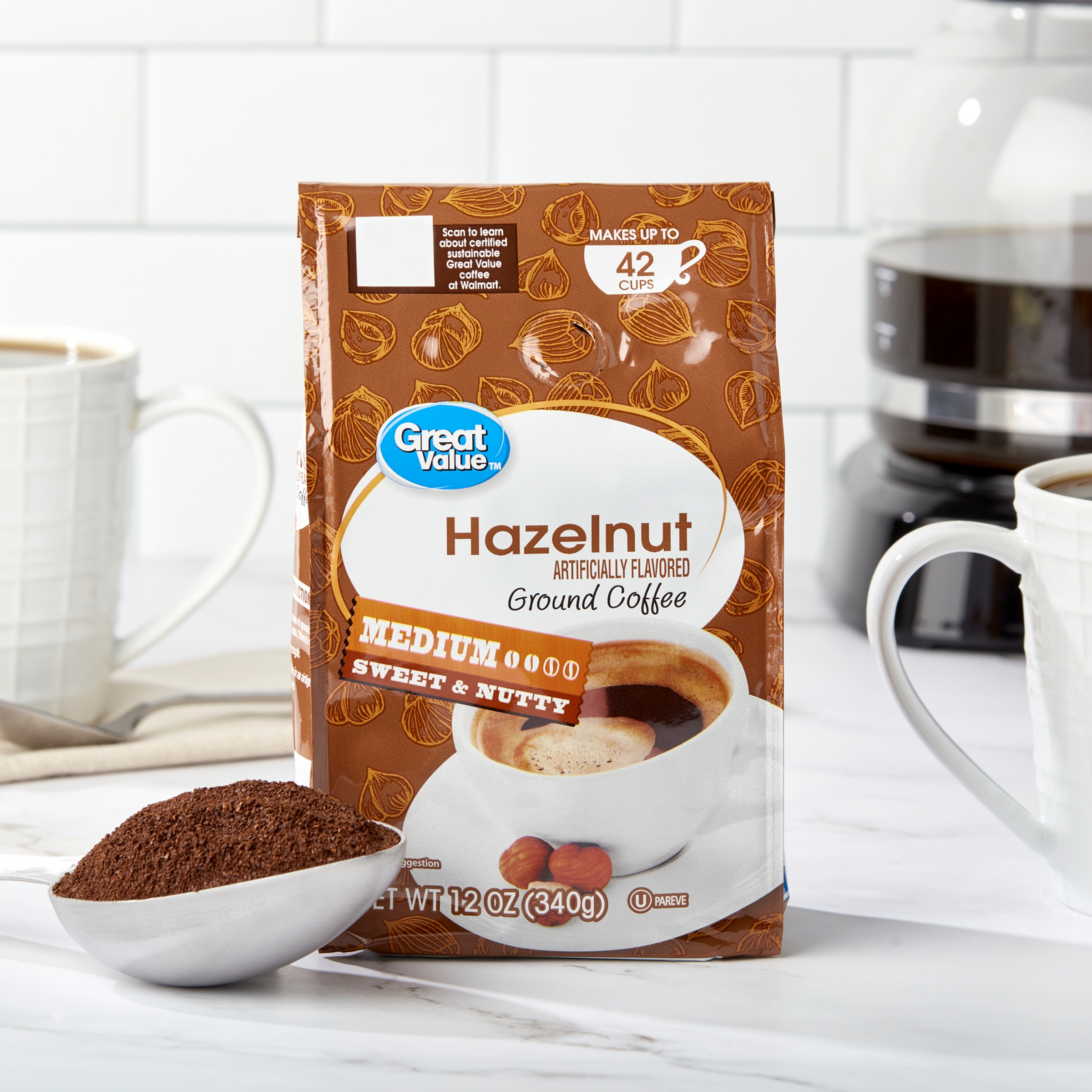 Great Value Hazelnut Medium Roast Ground Coffee, 12 oz, Bag - image 2 of 8