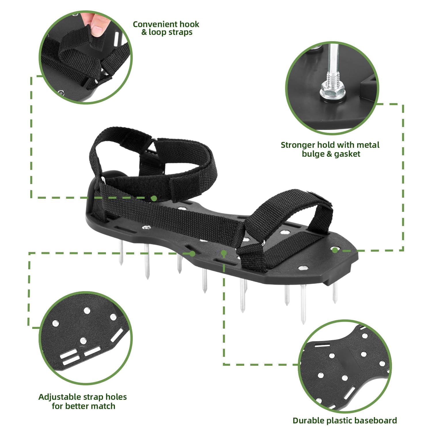 Lawn Aerator Shoes With Stainless Steel Shovel  Free-installation Aerating Shoe Hook&loop Straps Heavy Duty One-size-fits-all Spiked Sandals For Garden Grass