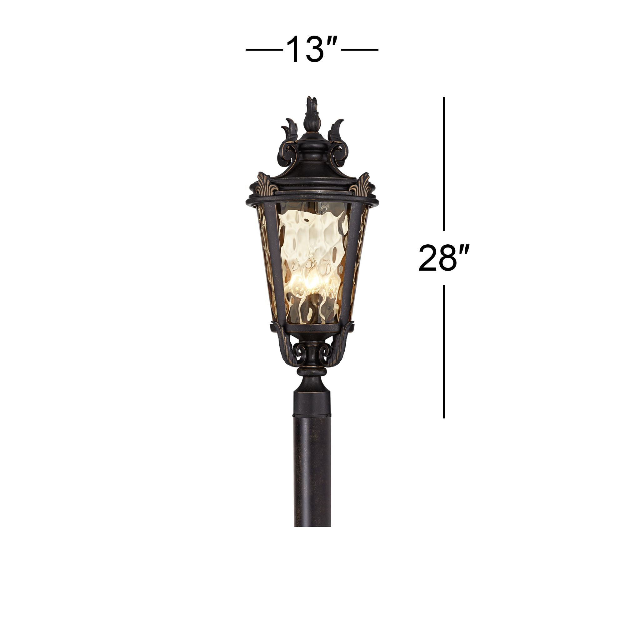 John Timberland Casa Marseille Rustic Vintage Outdoor Post Light Veranda Bronze Scroll 28" Champagne Hammered Glass for Exterior Barn Deck House Home