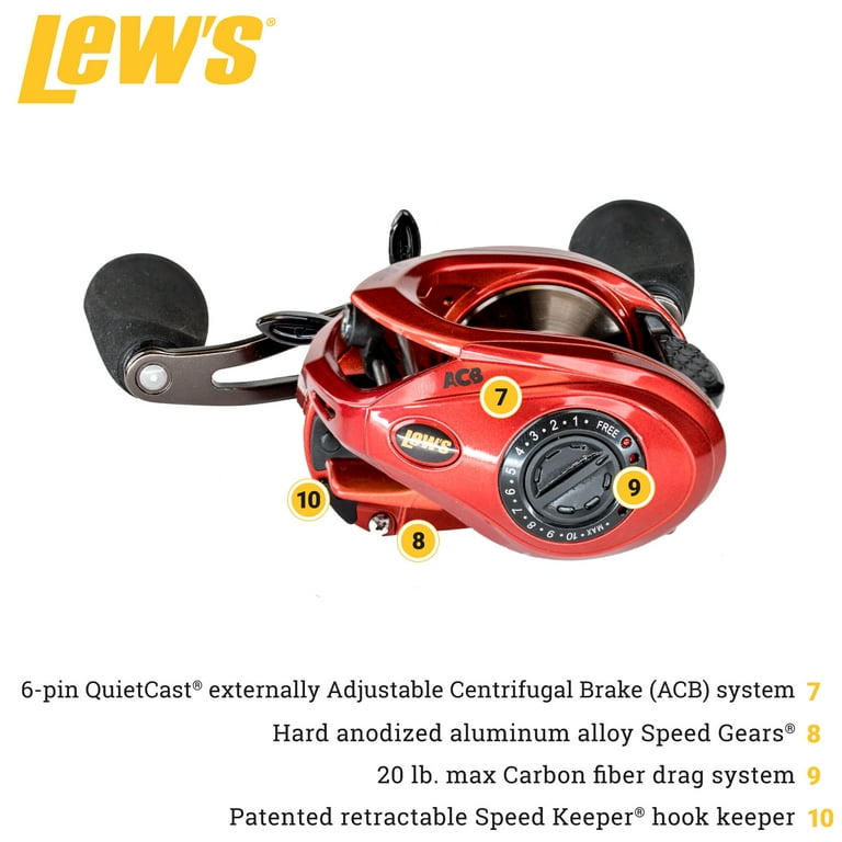 Lew's HyperSpeed Baitcaster Reel, 9+1 Stainless Steel Bearings, 9.5:1  Ratio, Right-Hand, Red - Walmart.com