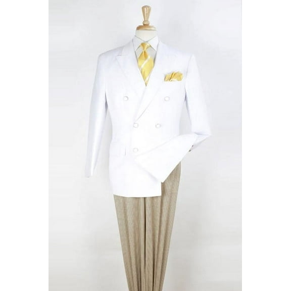 Mens Classic Fit Double Breasted Sport Coat Blazer in White