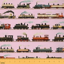 Homewish Retro Train 01 for Teen, Steam Locomotive Room Decor Fabric by the Yard, Pink Cartoon Vehicle Sewing Fabric, Luxury Bedroom Decor
