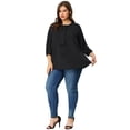 thumbnail image 3 of Plus Size Chiffon Top for Women Round Neck Tie Front Ruffle Work Blouse Top Black 1X, 3 of 7