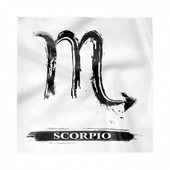 Zodiac Scorpio Decorative Napkins Set of 4, Brushstroke Sign in Hand Painted Style Birth Future Prediction, Silky Satin Fabric for Brunch Dinner Party, 12", Black and White, by Ambesonne